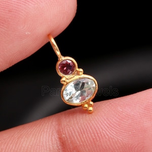 Natural Blue Topaz With Tourmaline Charm, 18k Solid Gold Charm, Gold Charm, Tourmaline Pendant, Topaz Charm Pendant, Handmade Gold Charm,