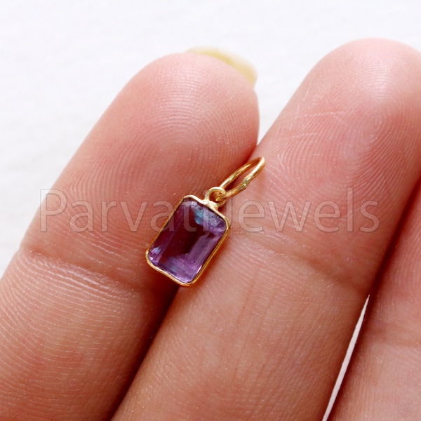 Handmade 18k Gold Natural Amethyst Charm Pendant, 5x7mm Stone