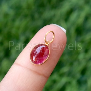 Pink Tourmaline Charm, 18k Solid Gold Charm, Deep Pink Tourmaline Charm, Gold Charm, Cabochon Tourmaline Charm, Handmade Gold Charm