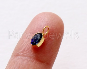 18k Solid Gold Sapphire Charm Pendant, Handmade Gemstone Jewelry