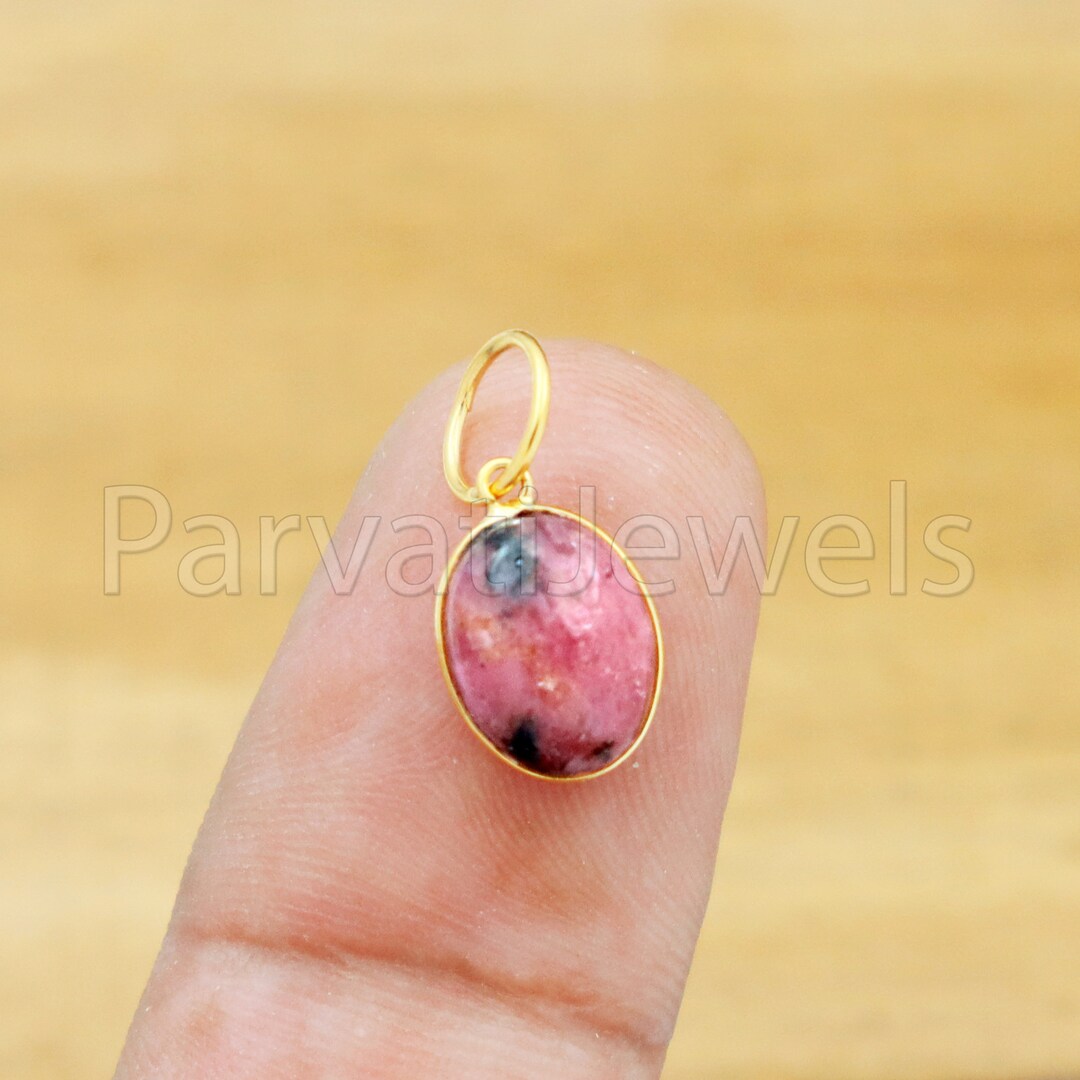 Rhodonite Charm, 18k Solid Gold Charm, Natural Rhodonite Charm, Gold ...