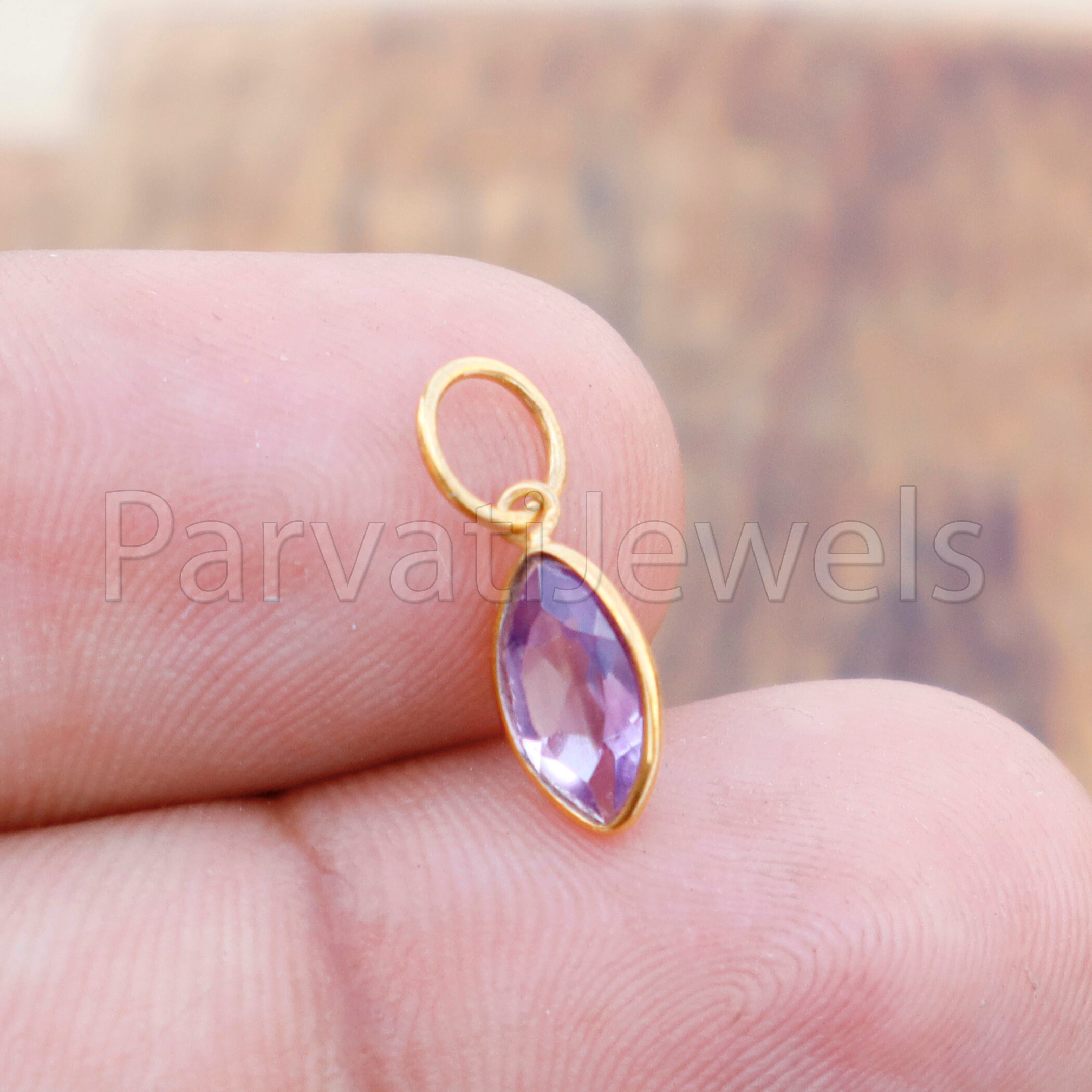 Amethyst Charm, 18k Solid Gold Charm, Natural Amethyst Charm, Gold Charm, Charm Pendant, Charm Necklace, Handmade Gold Charm, Gift for Her