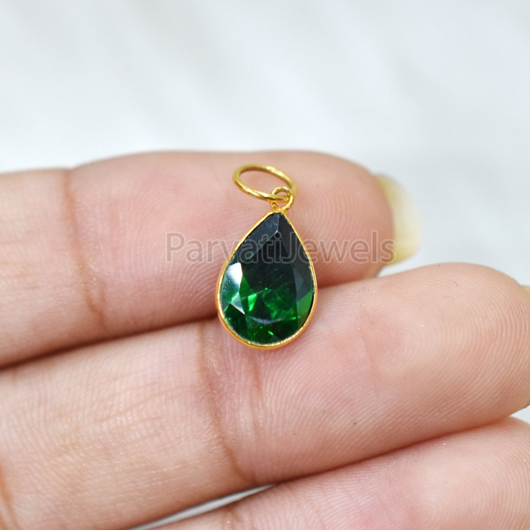 18k Solid Gold Charm, Green Cubic Zirconia Charm, , Green CZ Charm, Gold Charm, Charm Pendant