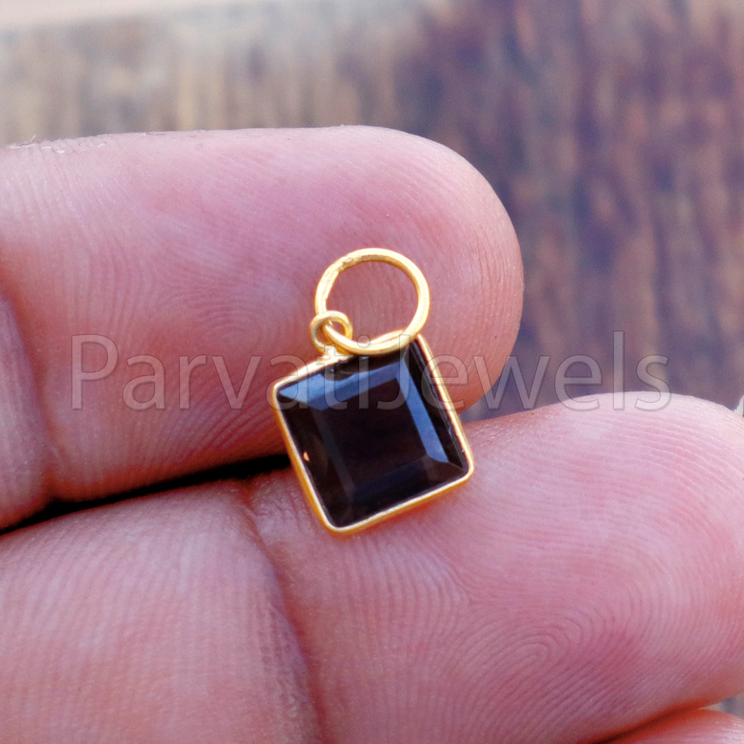 Smoky Topaz Charm, 18k Solid Gold Charm, Natural Smoky Topaz Charm