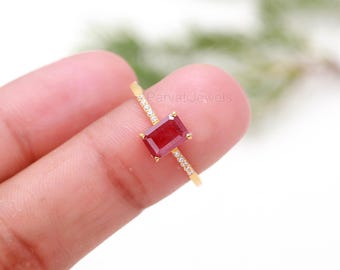 Natural Ruby With Diamond Gold Ring, 14K Solid Gold Ring, July Birthstone, Ruby Gold Ring, Ruby Handmade Ring, Ruby Dainty Gold Ring,