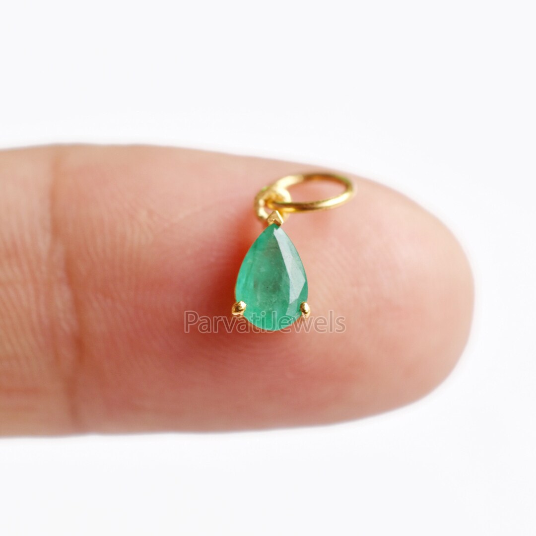 Emerald Charm, 18k Solid Gold Charm, Natural Emerald Drop Shape Charm ...