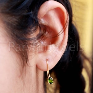 Natural Green Tourmaline Earrings, Solid 18K Gold Earring, AA Tourmaline Dangle Earring, Handmade Gold Earring, Minimalist Dangle Earring