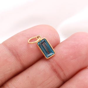 Lab Created Rectangle Shaped Blue Topaz Charm, Blue Topaz Gemstone Charm, Minimalist Gold Charm, Handcrafted Charm, Dainty Charm,