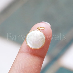 Mother of Pearl Charm, 18k Solid Gold Charm, Natural Mother of Pearl Gold Charm, Charm, Pearl Charm Necklace, Charm Pendant, Handmade Charm,