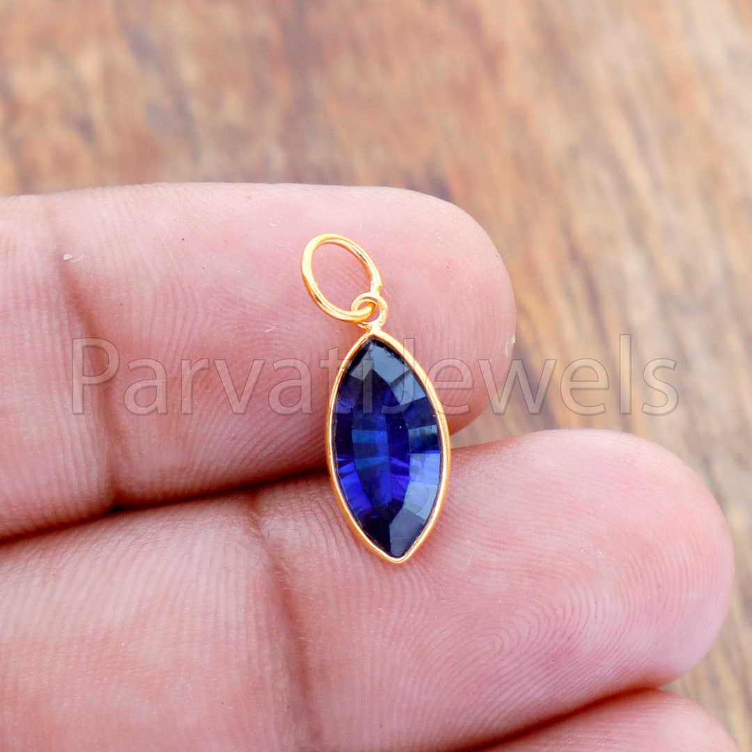 Lab Grown Tanzanite Charm, 18k Solid Gold Charm, Handmade Gold Charm, Tanzanite Dainty Charm