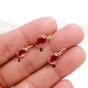 Boucles d'oreilles à breloques rubis en or massif 18 carats, pierre précieuse ovale créée en laboratoire, pendentif pierre de naissance de juillet