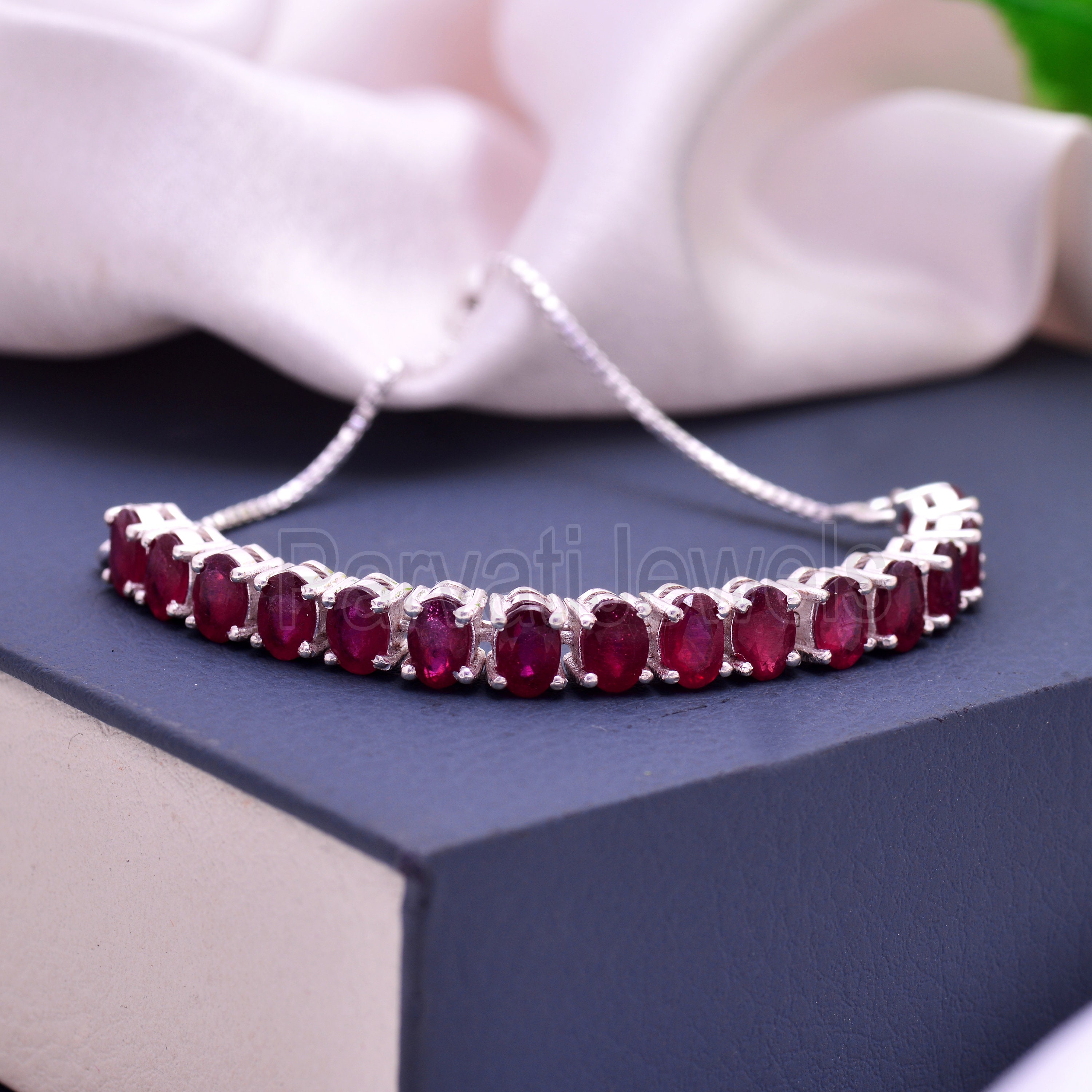 Pink Ruby Bracelet, Solid 925 Sterling Silver Bracelet, Ruby Oval Tennis Bracelet, Ruby July Birthstone Bracelet, Birthday Gift Bracelet