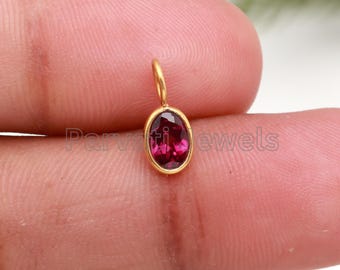 Natuurlijke rhodoliet-granaatbedel, 18k massief gouden hanger, handgemaakte geboortesteensieraden