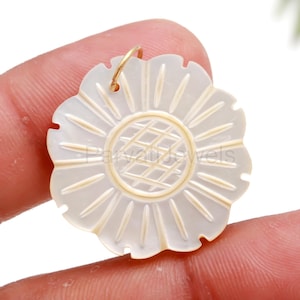 Natural Mother of Pearl Carving Charm, 18k Solid Gold Charm, Mother of Pearl Charm, Pearl Carving Charm, Charm Pendant, Handmade Gold Charm
