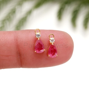 18k Solid Gold Rubin und Moissanit Pear Drop Ohrringe