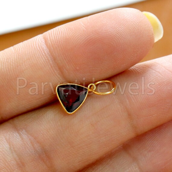 18k Solid Gold Garnet Charm Pendant, Natural Gemstone Handmade Jewelry
