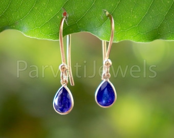 Natural Blue Saphhire dangle Earring, Dangle Earring, Blue Sapphire Earring, Minimalist Dangle Earring, Solid 18K Gold Earring, Gift for her