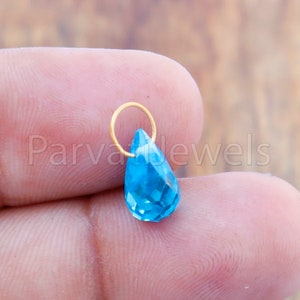 Teardrop Blue Topaz Charm, 18k Solid Gold Charm, Blue Topaz Charm, Gold Charm, Blue Topaz Charm Pendant, Charm Necklace, Handmade Gold Charm