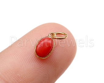 Handmade AAA Red Coral 18k Solid Gold Charm Pendant