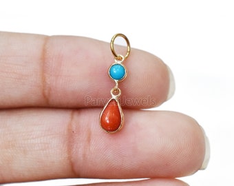 Beautiful Coral and Turquoise Charm, 18k Solid Gold Jewelry, Gold Charm, Handmade Gold Charm, Gold  Jewelry, Charm Pendant, Gift For Her