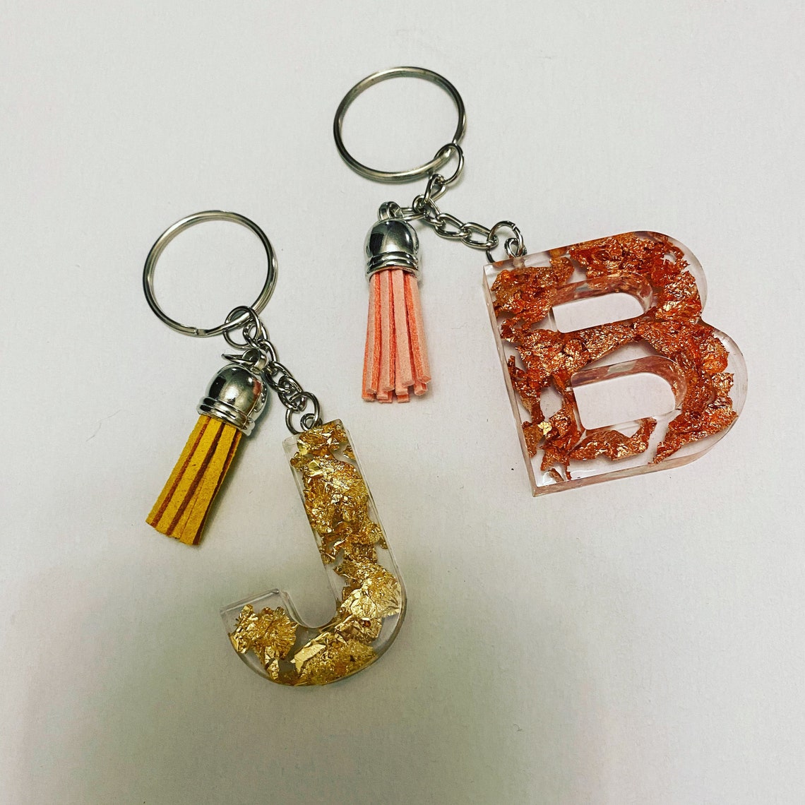 Resin Alphabet Keyrings with Tassles Etsy