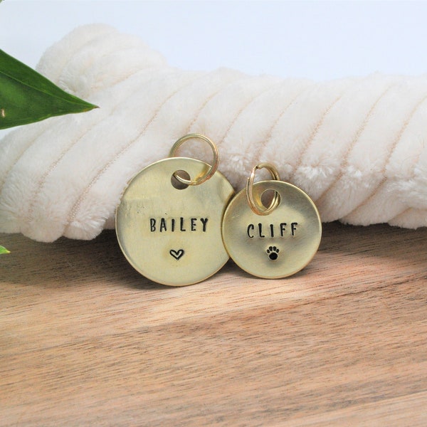 Handstamped Dog Tags for Dogs Personalized, Custom Name Engraved Dog ID Tag, Pet Name Identification Disc, Cute Funny Name Puppy Collar Tag