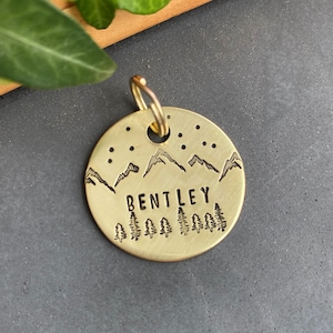 BENTLEY: Outdoor Dog Tag - Cute Hand-Stamped Custom Brass Dog Tag - Personalized Engraved ID for Your Furry Companion