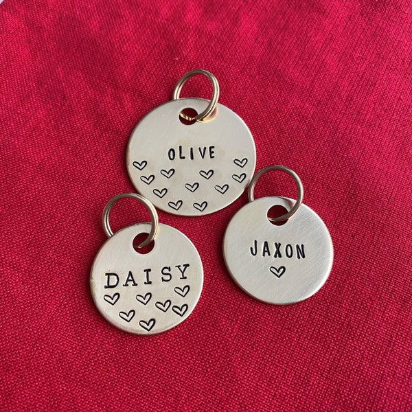 OLIVE: Personalized Handmade Brass Dog Tag - Classic Round Minimalistic Pet Tag - Customizable Valentine's Day Gift for Pet Lovers
