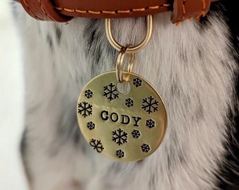 Personalized Brass Snowflake Dog Tag: Holiday Pet ID Tag