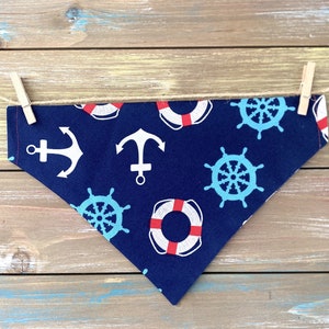 Anchors Dog Bandana, Over The Collar Bandana, Nautical Dog Bandana, Boating Dog Bandana, Navy Dog Bandana, Summer Dog Bandana, Dog Scarf
