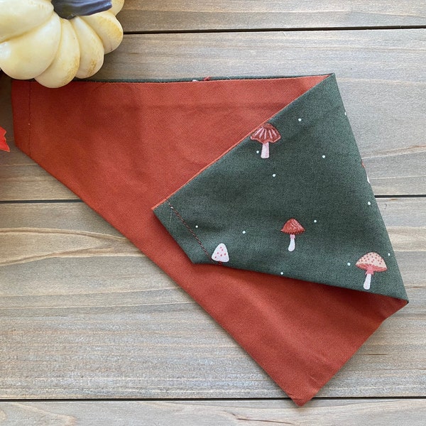 Mushroom Reversible Dog Bandana, Over The Collar Dog Bandana, Traditional Tie, Pet Accessories, Cat Bandana, Gift For Pet, Slip On Bandana