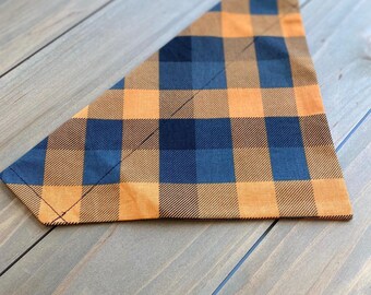 Orange Plaid Over The Collar Dog Bandana: Fall Pet Accessory