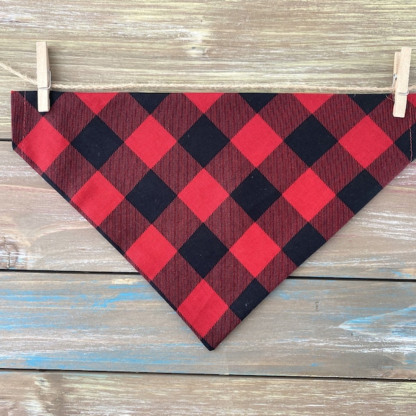 Red Buffalo Plaid Dog Bandana, Over The Collar Dog Bandana, Scarf, Pet Accessories, Cat Bandana, Gift For Pets, Slip On Bandana