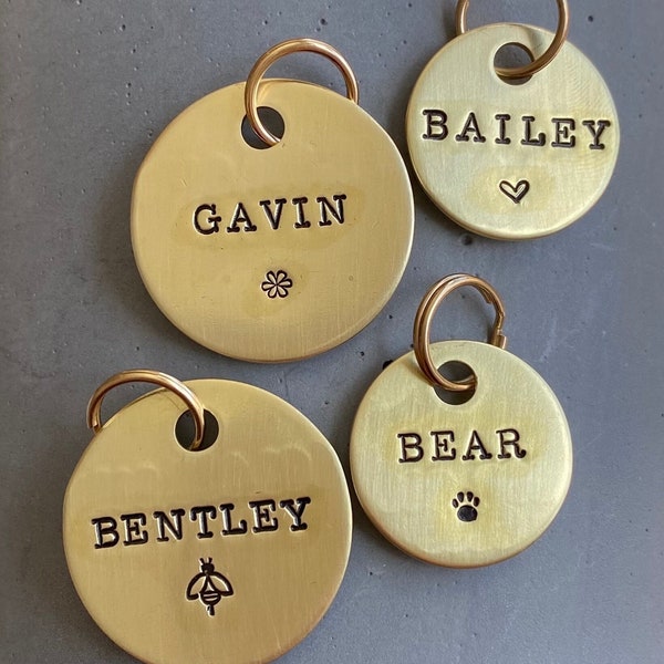 Personalized Pet Tag for Dog and Cat – Hand Engraved Dog ID Tag – Dog Name Tags – Cute Dog Tag – Hand Stamped – Cat Tag – Brass - Pet Gift