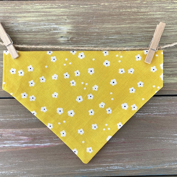 Yellow Floral Dog Bandana, Over The Collar Dog Bandana, Traditional Tie, Scarf, Pet Accessories, Cat Bandana, Gift For Pets, Slip On Bandana