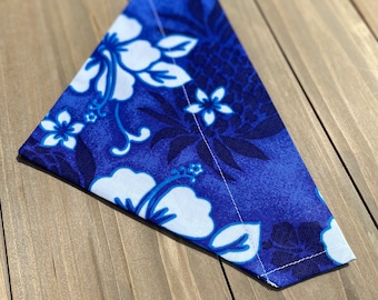 Blue Hawaiian Floral Dog Bandana - Over the Collar Pet Scarf