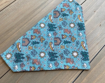 Cute Camping Pet Bandana, Over Collar, Dog Scarf