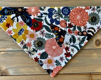 Fall Floral Dog Bandana: Over The Collar, Handmade Pet Scarf