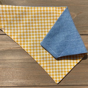 Honey Yellow Reversible Demin Dog Bandana, Over The Collar Dog Bandana, Pet Accessories, Cat Bandana, Gift For Pets, Slip On Bandana, Dog