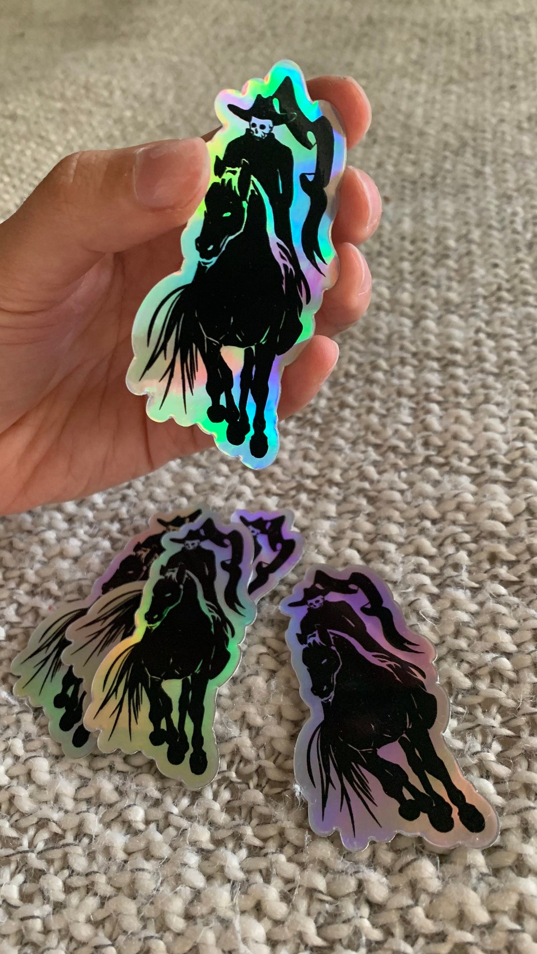 Holographic Rider Sticker, Holo Vinyl Die Cut Waterproof Skull Hell ...