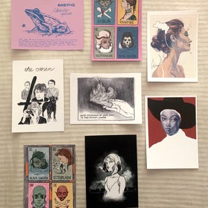 Original Postkarte oder Kunstdruck, 10x15,5 cm Farbe und Schwarzweiss snail mail Zeichnung Illustration Horror Kunst Filme das Omen Loteria