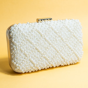Bolso de mano artesanal exquisito con cuentas de perla blanca bordadas a mano, bandolera desmontable, regalo perfecto para ella