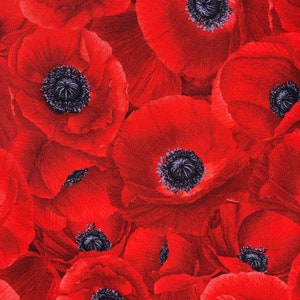 COTTON PRINT FABRIC - Timeless Treasures Red Poppies Floral Print Fabric by the yard - Spring Floral Fabric - Quilting Fabric by the yard