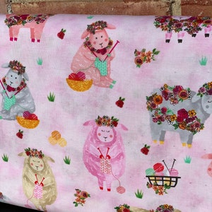 COTTON PRINT FABRIC - Knitting Sheep Print Fabric by the yard - Timeless Treasures Quilting Fabrics - Fabric Craft Supply - Quilt Supplies