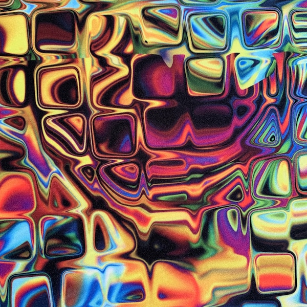 Rainbow Liquid Metallic Swirl Spandex Fabric: Abstract Metallic Geometric 4-Way Stretch