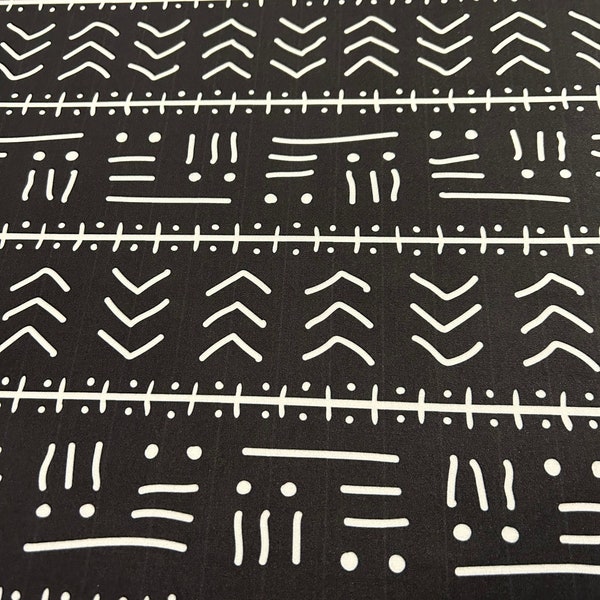 STRETCH PRINTED FABRIC - Black and white African Mud Cloth Print Spandex Fabric - 4 way Stretch Print Spandex Fabric - African Print Fabric