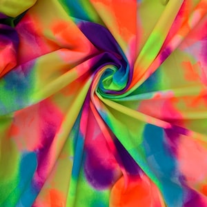 STRETCH PRINTED FABRIC - Neon Rainbow Tie dye Print Fabric - Neon Tie Dye Print Fabric - 4 way Stretch Printed Spandex Fabric- Fabric Supply