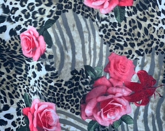Spandex stof met luipaardprint en rozenprint - 4-way stretch