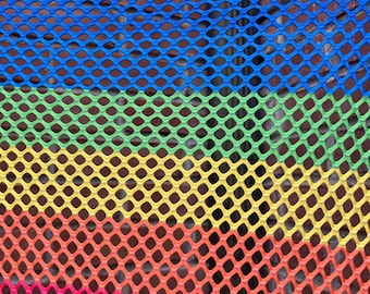 STRETCH MESH FABRIC - Rainbow Horizonal Stripe Mesh fabric by the yard - Cabaret Stretch Mesh Spandex with holes - 2 way stretch fabric