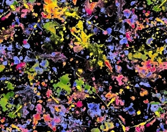 COTTON PRINT FABRIC - Splotch Paint splash Black Cotton Print Fabric by the Yard - Abstract Colorful Fabric - Paint splash Print Fabric